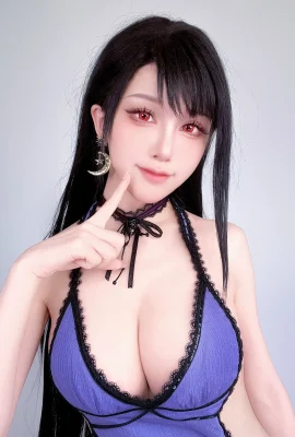 Animation blogger Shui Miao aqua Tifa dress themed sexy purple low-cut lace suspender dress showing off her butt and beautiful legs, charming and tempting photo 28P