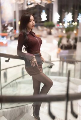 Hot Wang Xinyao dark red mesh see-through royal sister outfit (110P)