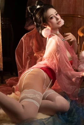 Cute girl Nai Xijiang nice ancient style fox Dajier theme sexy pink tulle dress with white silk stockings shows off her plump figure seductive photo 108P