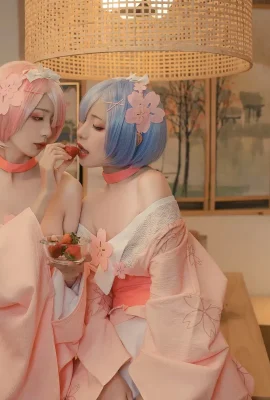 Nekokoyoshi and Kinngyo cosplay Rem and Ram – ReZero – Part 2 (100P)