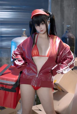 Anime blogger Stupid Momo Maimen theme private sexy red sexy underwear with white stockings showing off her skin, erect buttocks, and tempting photos of her temptation…