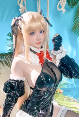 Coser Miss Star: Marie Rose Theme Sexy Black Leather High-Square Onesie with Black Stockings Showing Perfect Body Temptation Photo 55P