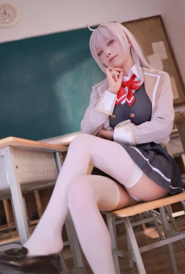 Anime blogger Shui Miao Aqua Ally’s classmate’s sexy JK uniform white underwear with white stockings to show her plump body tempting photo 91P