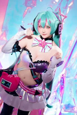 Coser Miss Star: Miku Hatsune Miku Meus Quick Run Theme Sexy Underwear with Black Leather Stockings Show Perfect Body Temptation Photo 73P