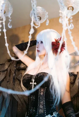 Anime blogger Stupid Momo Black Swan theme sexy black sexy clothing with black silk stockings showing perfect figure seductive temptation photo 80P