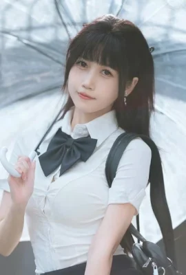 Popular Coser Not Stupid Cat JK Schoolgirl Outdoor Theme Sexy White Short T-T-With Black Pleated Skirt Exposed Ultra Thin Black Silk Shows eous Body Sexy Photo 59P